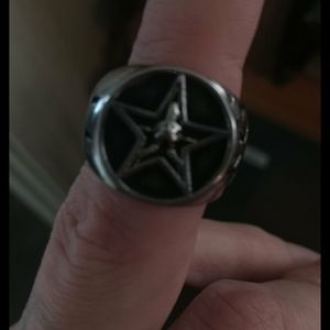 Stainless steel pentagram/baphomet ring